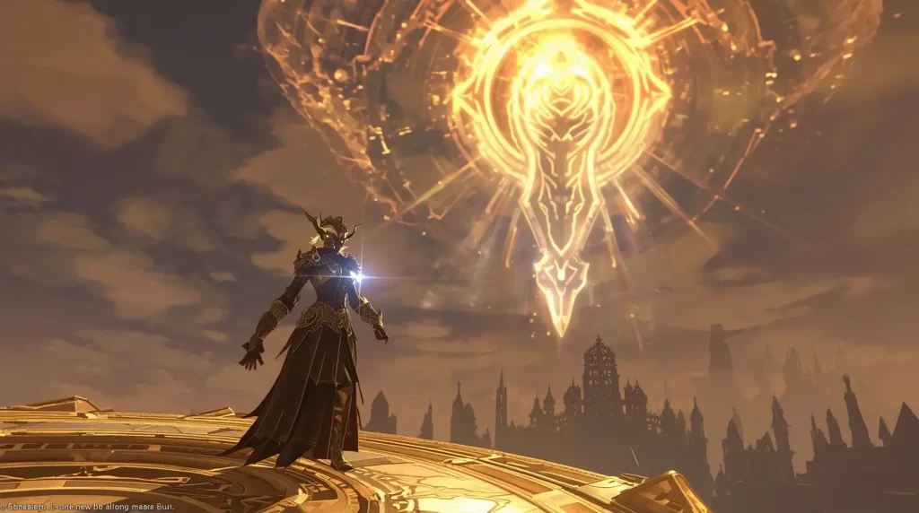 The Warrior of Light from Final Fantasy 14 confronts Queen Sphene of Alexandria